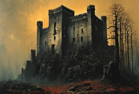 impactful paint of an  horror castle in   a forest   <lora:The_Dark_Side_of_the_Earth:1>,    highly detailed,   8k,   sharp,  professional, clear,   high contrast, high saturated, , vivid deep blacks, crystal clear