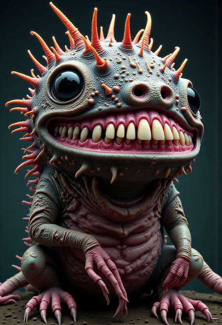 Professional photo of a weird creature with human teeth