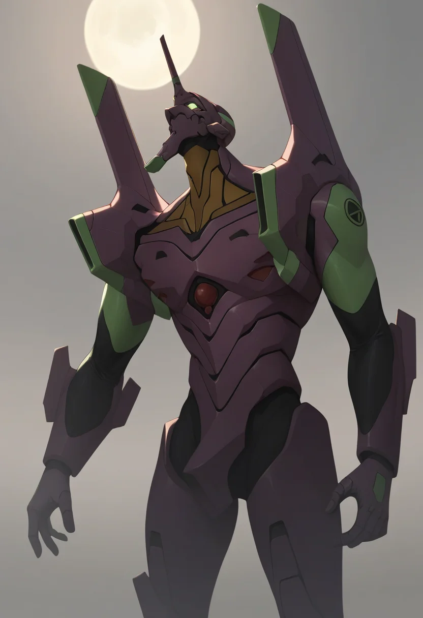score_9,score_8_up,score_7_up,<lora:eva_pony:1>,no_humans, eva_02, solo, science_fiction, absurdres, highres, evangelion_\(mecha\), grey_sky
