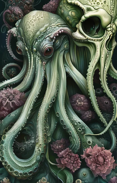 masterpiece,best quality,<lora:tbh225-sdxl:0.9>,illustration,style of Biological illustration,Cthulhu,structure