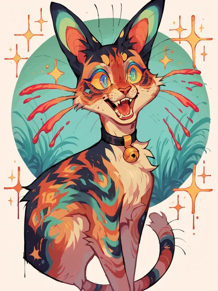 score_9, score_8_up, score_7_up, score_6_up,  <lora:br1ghtXLP:1> br1ght, trippy, cat, multicolored