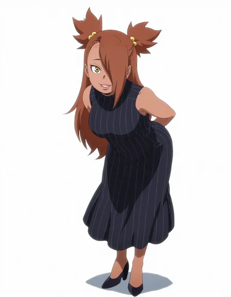perfect composition, shadows, shading, full body, solo, <lora:Boku_no_Hero:1> BokunoHeroStyle, <lora:anime_screencap-Illustrious:0.8> anime screencap, anime coloring, very aesthetic, absurdres, zPDXL, <lora:Pony_DetailV2.0:0.5> <lora:illustrious_quality_modifiers_masterpieces_v1:1>
<lora:ch0ch0:1> ch0ch0, 1girl, dark-skinned female, hair_bobbles, hair covering one eye, earring, female focus, looking at viewer, smile, defined lips, standing, leaning forward, hands being back,
hourglass figure, ribbed dress, black dress, sleeveless, breasts, side-boob, heels
white background, simple background,