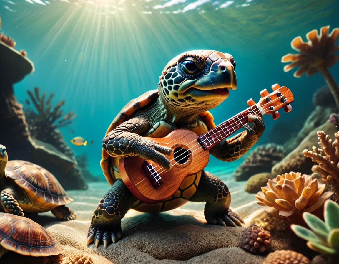 cinematic still musicianlora, turtle playing ukulele . emotional, harmonious, vignette, 4k epic detailed, shot on kodak, 35mm photo, sharp focus, high budget, cinemascope, moody, epic, gorgeous, film grain, grainy, musicianlora, turtle playing ukulele, intricate, elegant, highly detailed, wonderful colors, sweet, sharp focus, beautiful, epic composition, joyful, colorful, symbolic, artistic, vibrant, expressive, very inspirational, thought, cinematic, surreal, magic, light, illuminated glowing, dramatic, enhanced, creative, amazing, attractive, bright, inspired, cute