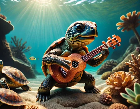 cinematic still musicianlora, turtle playing ukulele . emotional, harmonious, vignette, 4k epic detailed, shot on kodak, 35mm photo, sharp focus, high budget, cinemascope, moody, epic, gorgeous, film grain, grainy, musicianlora, turtle playing ukulele, intricate, elegant, highly detailed, wonderful colors, sweet, sharp focus, beautiful, epic composition, joyful, colorful, symbolic, artistic, vibrant, expressive, very inspirational, thought, cinematic, surreal, magic, light, illuminated glowing, dramatic, enhanced, creative, amazing, attractive, bright, inspired, cute