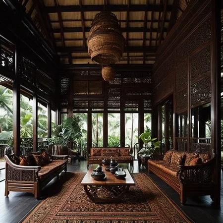 <lyco:Indonesian_style_interior_design_Sa_May:1.0> Indonesian style interior design of waiting room