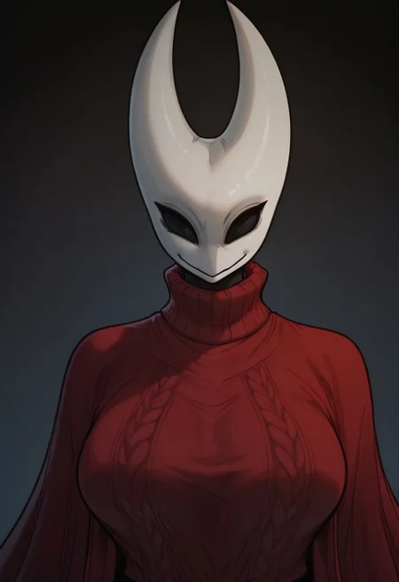 hornet \(hollow knight\), hollow knight, no humans, 1girl, arthropod girl, black skin, horns, black eyes, red cloak
,sleeveless,sleeveless_turtleneck,smile,sweater,turtleneck,turtleneck_sweater,upper_body,very_long_hair,virgin_killer_sweater
,masterpiece, high quality, absurdres, best quality, very aesthetic, newest,(anime screencap:1.2),frostbite,incoth, (incase:0.6),art by derpixon,<lora:cutesexyrobuttsforill-000172:0.95>,pureerosface_v1