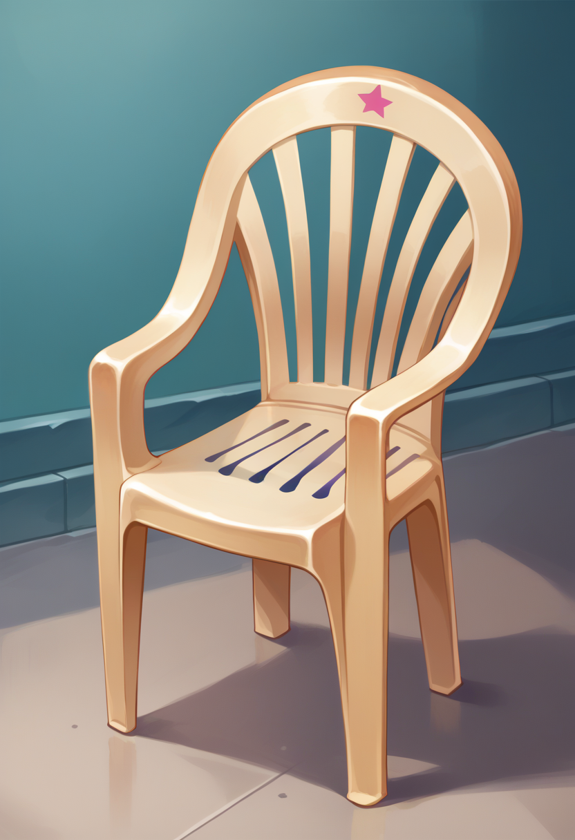 score_9, score_8_up, score_7_up, source_anime, BREAK, solo, no humans, <lora:Joestar-Brithmark-pdxl_Fp:1>, joestar birthmark, birthmark, <lora:PlasticChair_XLPD:1>, plastic chair, star \(symbol\),