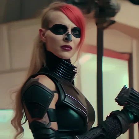 Cute woman, Threatening cyborg, cyber, punk, skull, Warhammer 40k, CinemaHelper-SDv2
