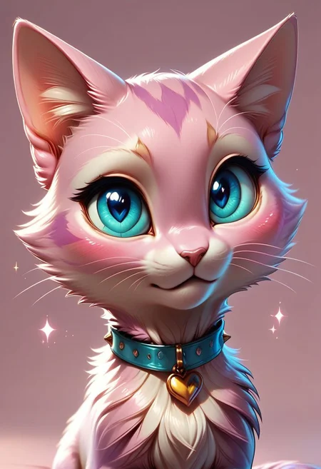score_9, score_8_up, score_8,
cat, solo, looking at viewer, blush, blue eyes, simple background, heart, collar, gradient, gradient background, no humans, sparkle, animal, pink background, animal focus,
