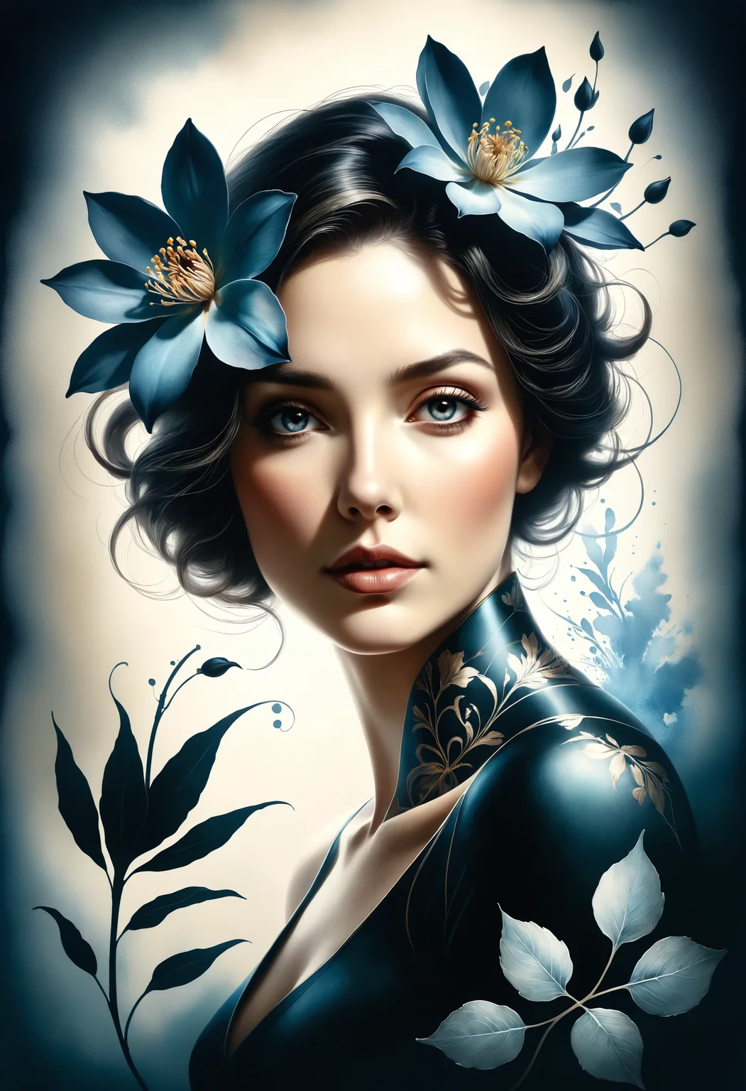 beautiful mature woman, dramatic lighting, Anna Dittmann floral , splash negative space realistic watercolor painting photorealistic muted color, (b&w, Monochromatic, Film Photography:1.3), Photorealistic, Hyperrealistic, Hyperdetailed, film noir, analog style, soft lighting, subsurface scattering, realistic, heavy shadow, masterpiece, best quality, ultra realistic, 8k, golden ratio, Intricate, High Detail, film photography, soft focus
<lora:dvr-tldr:0.8> dvr-tldr
