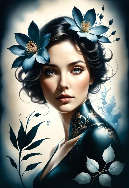 beautiful mature woman, dramatic lighting, Anna Dittmann floral , splash negative space realistic watercolor painting photorealistic muted color, (b&w, Monochromatic, Film Photography:1.3), Photorealistic, Hyperrealistic, Hyperdetailed, film noir, analog style, soft lighting, subsurface scattering, realistic, heavy shadow, masterpiece, best quality, ultra realistic, 8k, golden ratio, Intricate, High Detail, film photography, soft focus
<lora:dvr-tldr:0.8> dvr-tldr
