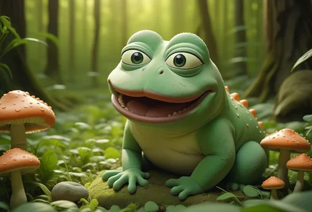 cinematic, sense of scale, 1 large stoned pepe_frog+chonkasaurus, psychedelic shroomroom, <lora:chonkasaurus-000003:1>