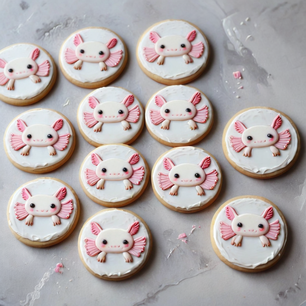 <lora:lora:1>cookie art design,  <lora:Axomodelv2.1:1> simple round cartoon  cookie art,  delicious cute axolotl  cookies  with icing, flat cookies, cookies with cute design  <lora:add-detail-xl:1>,
