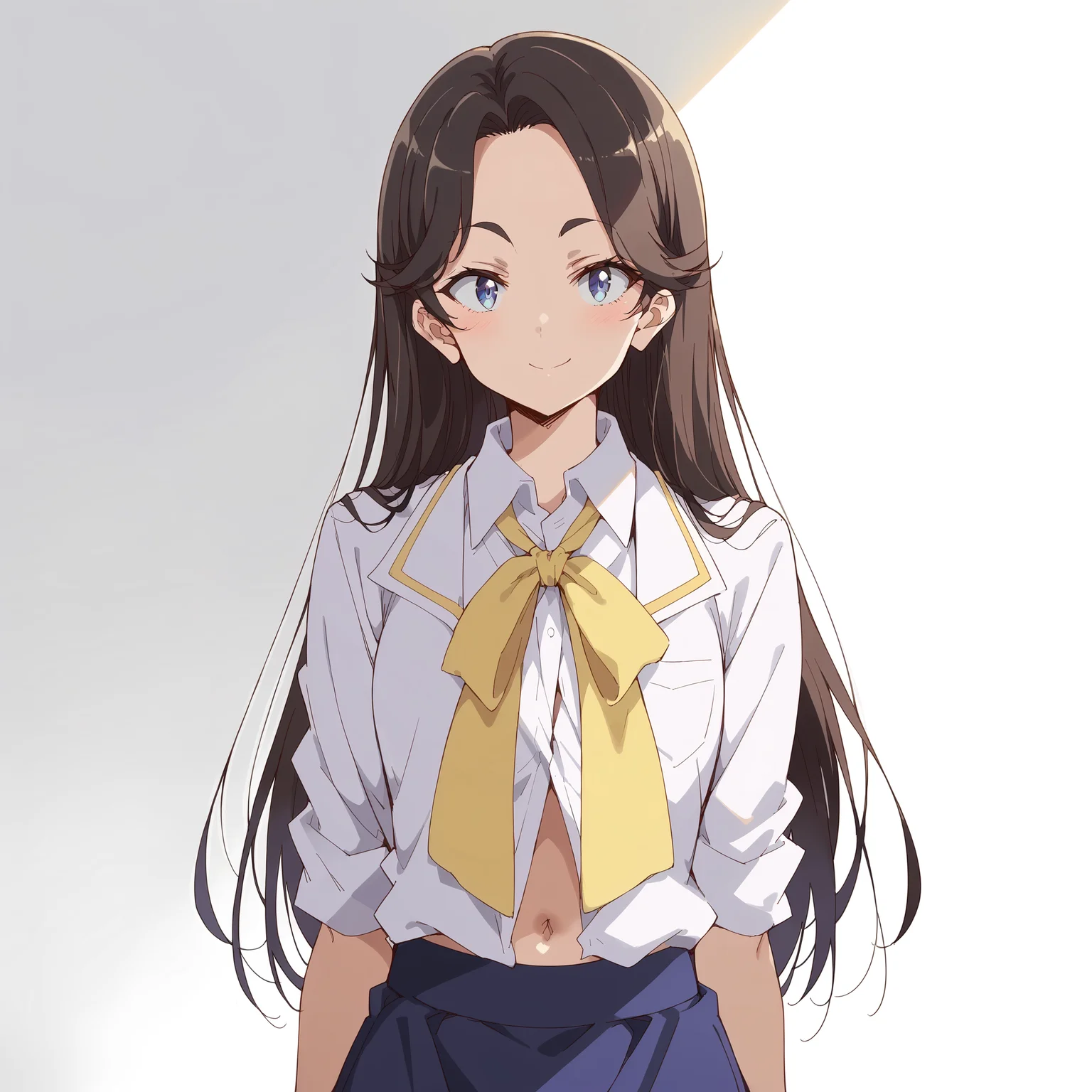 score_9, score_8_up, score_7_up, source_anime, BREAK, nabatame_mio, 1girl, looking at viewer, gradient background, light smile, navel, white shirt, skirt, <lora:nabatame_mio-ponyXL-v0.5:1>