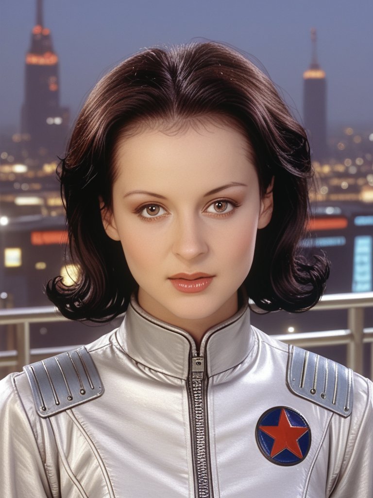 score_9, score_8_up, score_7_up,detailed, cinematic, focus, bokeh, (portrait), face focused, Michell3W1ld, Michelle Wild, <lora:Michell3W1ld-pony:1>,  1girl, mid shot, silver jumpsuit, futuristic, bobbed hair, ultra detailed, 8k, skin pores, grain, photograph, retro, 1990s fashion, analog, film, nineties, outside, nighttime, cityscape, (sci-fi aesthetic)