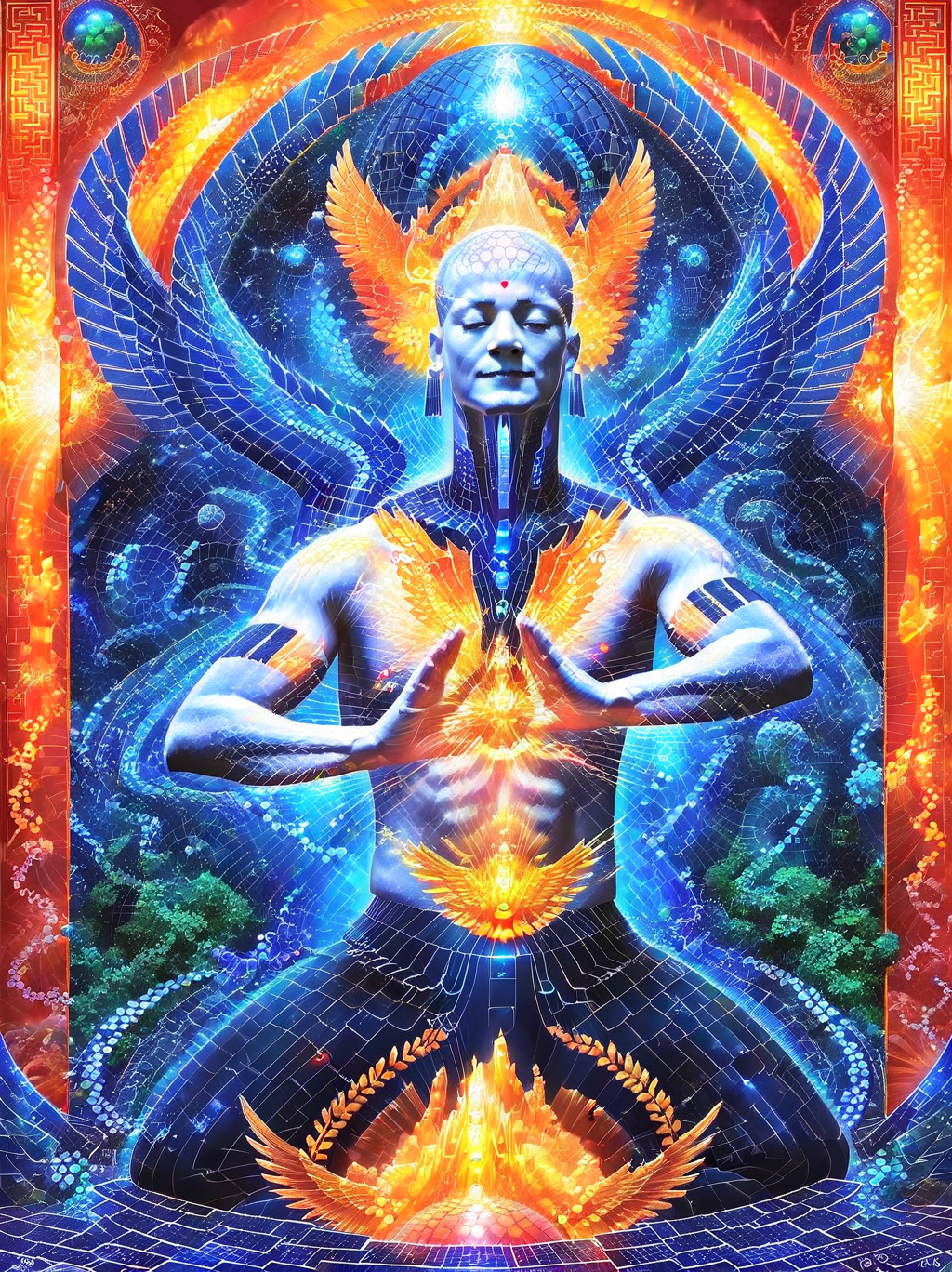 <lora:ge0g1yph1ks:0.25>wings meditation mudra