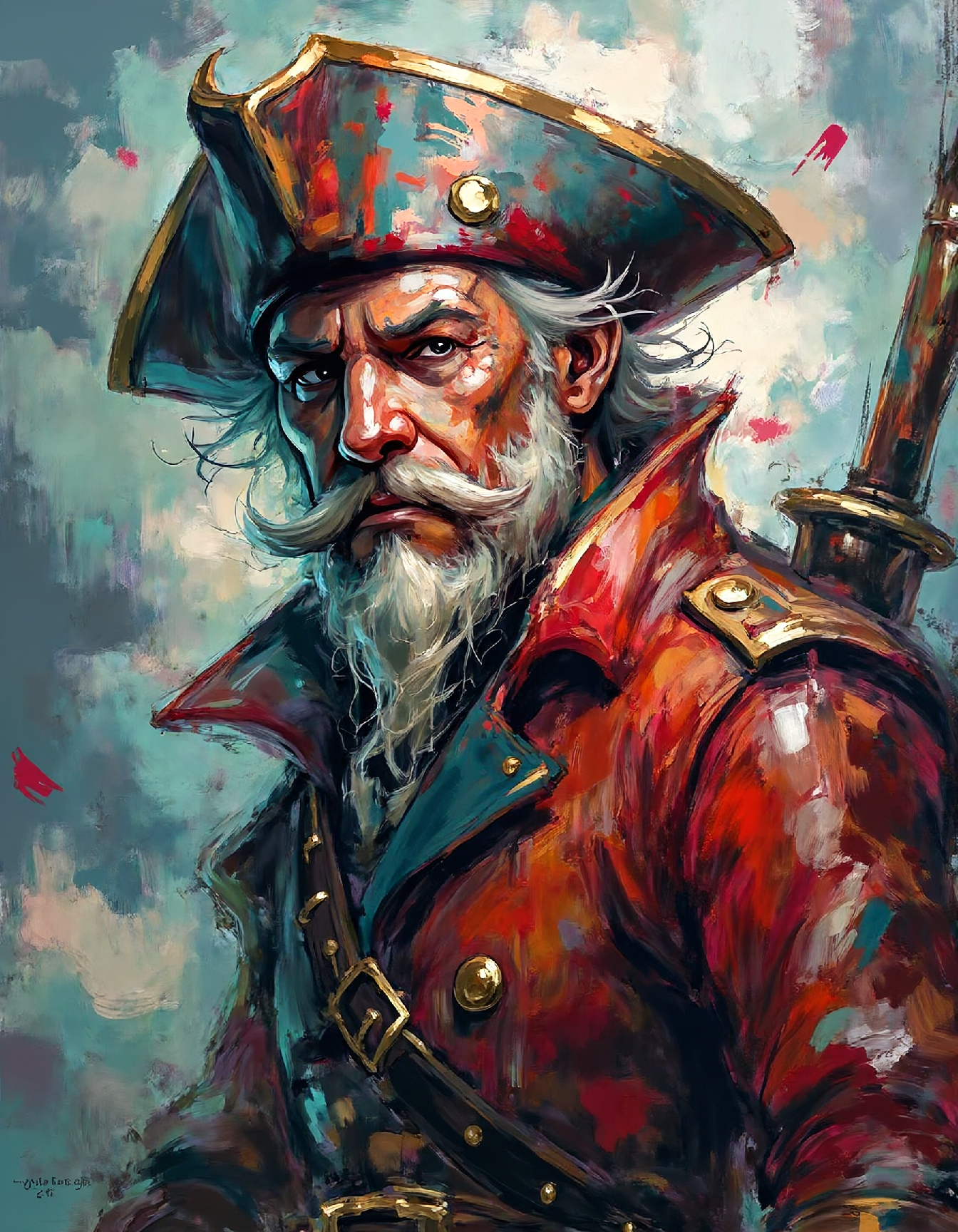 ssf_4bstr4ct painting of an old pride pirate, rough paint with expressive brushstrokes, dramatic lighting