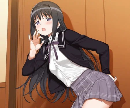 masterpiece, best quality, amazing quality, sfw, 1girl, solo, looking at viewer, shirt, skirt, open mouth, jacket, akemi homura, <lora:A-10 style ILL-v2:1> a10style