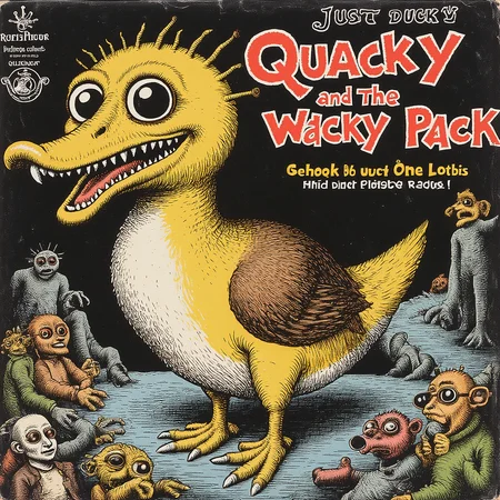 the image is of an album cover for 'Just Ducky' by 'Quacky and the Wacky Pack'. 1980s punk rock aesthetic. cover art by r0b3rt_crum8. style of Hieronymus Bosch.
detailmaximizer
<lora:ImageUpgraderV2:.7> <lora:robert-crumb-flux-v2:.7> <lora:style_of_Hieronymus_Bosch_FLUX_189:.7>