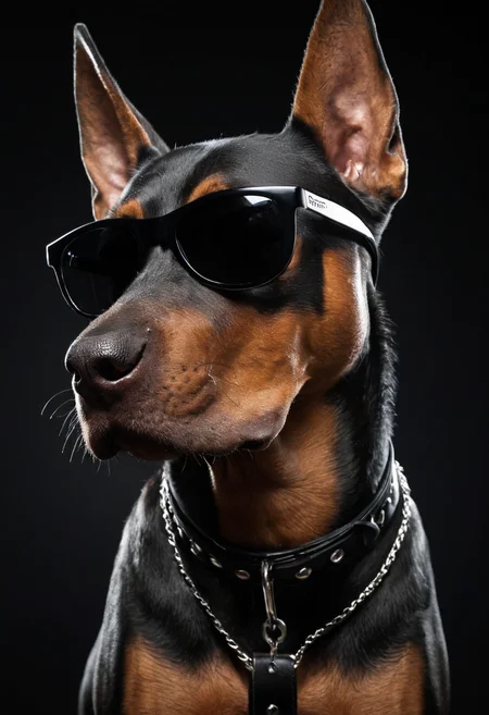 cinematic still (best quality, 8K, high resolution, masterpiece), ultra detailed, (3D CGI), black sunglasses, trendy, fashionable, silver and black stylized angry muscle doberman on a black background, countryside advertising, winning photo . emotional, harmonious, vignette, 4k epic detailed, shot on kodak, 35mm photo, sharp focus, high budget, cinemascope, moody, epic, gorgeous, film grain, grainy, (masterpiece), (best quality), (ultra-detailed), (best quality, 8K, high resolution, masterpiece), ultra detailed, (3D CGI), black sunglasses, trendy, fashionable, silver and black stylized angry muscle doberman on a black background, countryside advertising, winning photo, illustration, disheveled hair, detailed eyes, perfect composition, moist skin, intricate details, earrings, (best quality, 8K, high resolution, masterpiece), ultra detailed, (3D CGI), black sunglasses, trendy, fashionable, silver and black stylized angry muscle doberman on a black background, countryside advertising, winning photo, cinematic, modern fine detail, polished, complex, elegant, vibrant color, highly saturated, sharp focus, epic composition, joyful, dramatic light