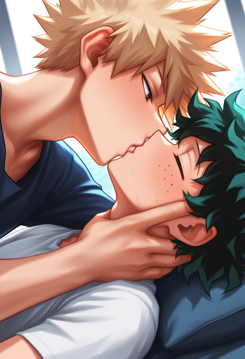 masterpiece, absurdres, high quality, perfect anatomy, Masterpiece, perfect anatomy, high quality, absurdres, Masterpiece, perfect anatomy, high quality, absurdres, 2boys, male focus, duo, izuku midoriya, katsuki bakugo, cute boy, bludwing-style, kissing, cinematic, intricately detailed illustration, depth of field, masterpiece, best quality, amazing quality, very aesthetic, absurdres, newest, very awa,  shadow, dynamic angle, casual cosplay, dynamic pose,