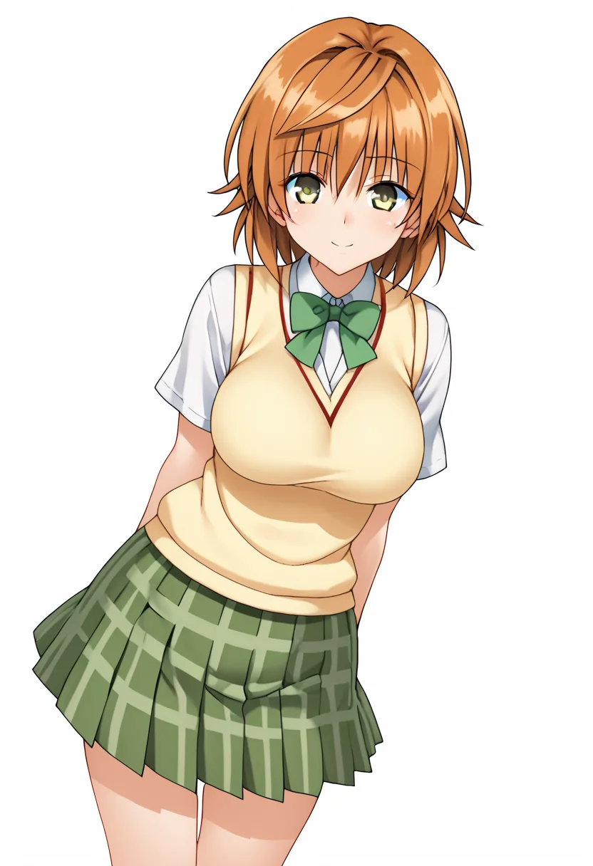 <lora:yuusaki_riko>,1girl,solo.yuusaki riko,large breast,yellow eyes,sweater vest,white shirt,short sleeves,bowtie,green pleated skirt,plaid skirt,socks,loafers,
BREAK score_9,score_8_up,score_7_up,game cg,2020's,white background,
BREAK source_anime,best quality,masterpiece,uncensored,(clear eyes:1.2),(4 finger:0.5),zPDXLpg,