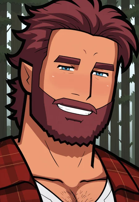 safe_pos, safe_pos, score_9, score_8_up, score_7_up, rating_nsfw, ultra hd, absurdres, masterpiece, best quality, best aesthetic, solo, 1boy, male focus, erotic, mature male, Expressiveh, wolfconf,

MMLumberjack, lumberjack_redplaidwithshirt, lumberjack_pants, lumberjack_redbeard, lumberback_redhair, looking at viewer