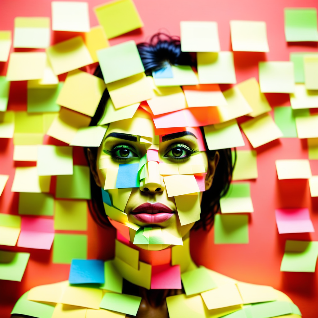 a woman made out of Jed-StickyN  <lora:StickyNotesStyle-000007:0.7>