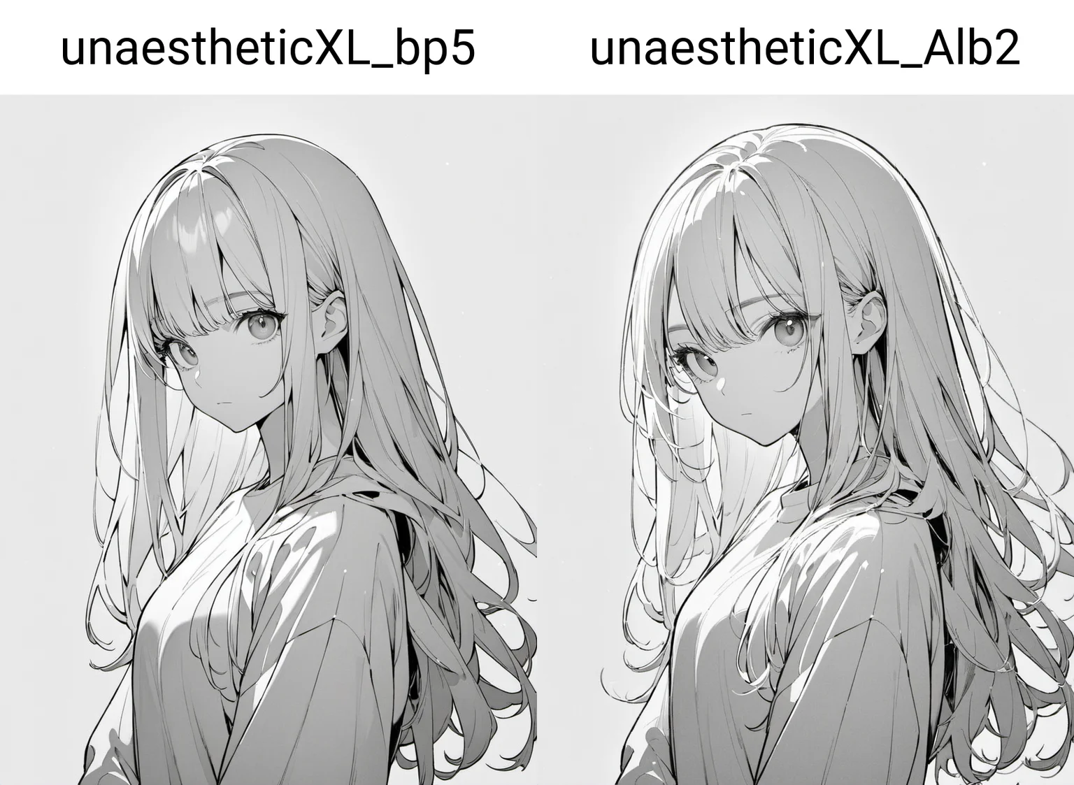 1girl,masterpiece, best quality,, closed mouth, expressionless, greyscale, long hair, long sleeves, looking at viewer, monochrome, simple background, solo