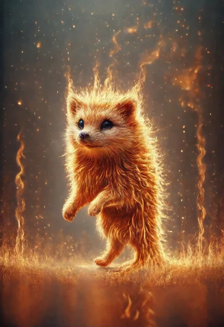 {{best quality}}, {{amazing quality}}, {{very aesthetic}}, best quality, very aesthetic, absurdres, blurry background, , best quality, amazing quality, very aesthetic, absurdres, Rastex, cute, kitten, fiery paws, orange fur, walking, flames on paws, grey background