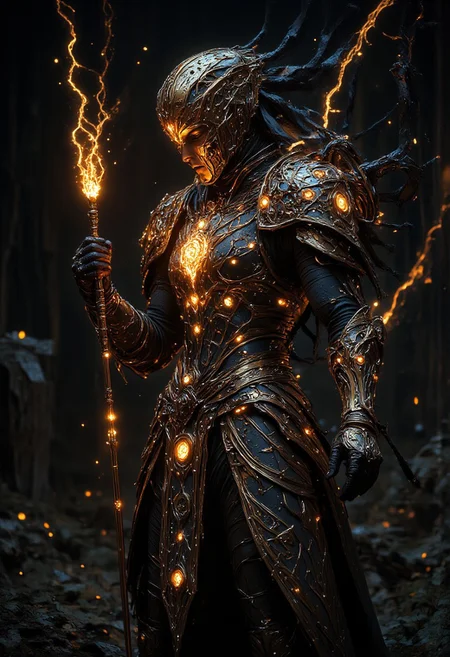 32k UHD fantasy movie still, photograph, A beautiful ecstatic female techno-wizard in a post-apocalyptic wasteland, she is chanting concentrating on a ritual many various different scraps and gears from a pile of scrap metal are levitating in front of her forming glowing armor on her, one hand is covered in metal forming a glowing gauntlet, wasteland background, high action pose, interesting camera angle, warm colors, texture, cinematic realism, high action pose, correct digits, realistic skin, intricately detailed, Cinematic style, Beauty, Realism, Photorealism, Chiaroscuro, High quality, Magic style, Cinematic style, Beauty, Realism, Photorealism, Chiaroscuro, High quality, perfection style, mythp0rt, digital illustration, Magic style, ArsMJStyle, Rococo Steampunk