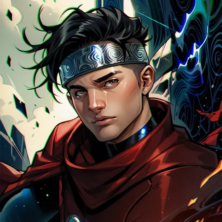 portrait of B_wiccan man, ((1boy)), black hair, undercut, brown eyes, red cloak, solo, silver headband, <lora:B_wiccan-000009:1>, score_9, score_8_up, score_7_up, <lora:Smooth Anime 2 Style SDXL_LoRA_Pony Diffusion V6 XL:.3> <lora:add-detail-xl:.8> zPDXL3,