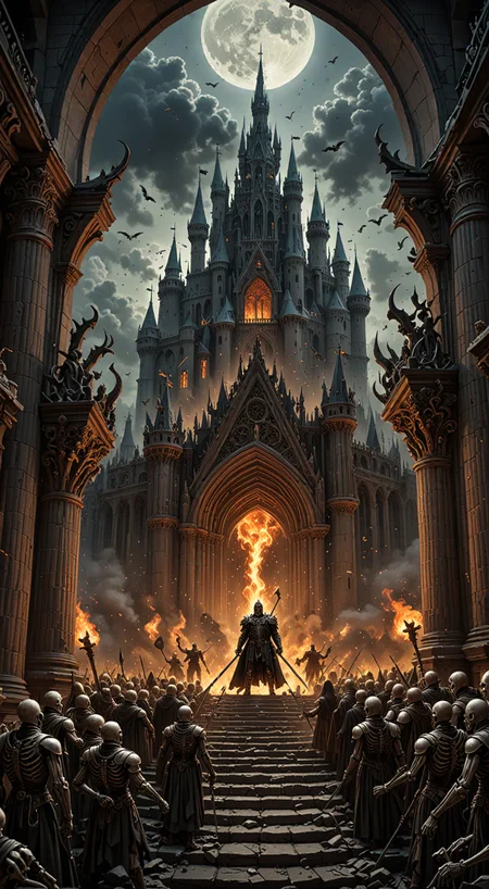 Ethereal fantasy concept art of a King loosing his castle to a horde of skeleton warriors. the realm of undead roll towards the castle under a vail of smoke and terror, magnificent, celestial, ethereal, painterly, epic, majestic, magical, fantasy art, cover art, dreamy, insanely detailed and intricate, hyper maximalist, elegant, hyper realistic, super detailed, vivid colours, ornate, dynamic, articulate, 8K, <lora:3D_Framed_Wall_Art_-_By_DICE:0.6>, (Framed 3D), EPIC, high budget Hollywood movie, volumetric, Painstaking Attention To Detail, (Use Dream Diffusion Secret Prompt), UHD, experimental photography, pushing the boundaries of creativity, unconventional techniques, innovative concepts, artistic exploration, thought-provoking imagery, pushing the boundaries of traditional photography