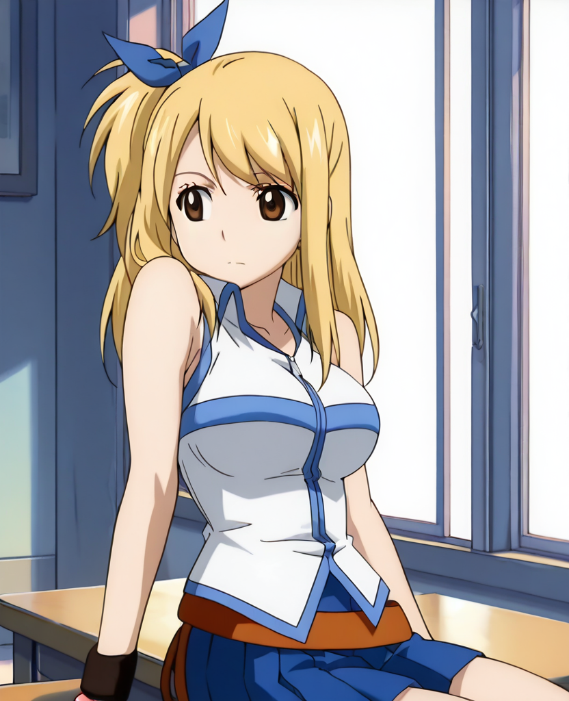 (masterpiece), (best quality), absurdres, highres, <lora:Lucy_Heartfilia_ILLUS:1> , lh1, bracelet, 1girl, solo, long hair, skirt, blonde hair, brown eyes, hair ribbon, belt, one side up,