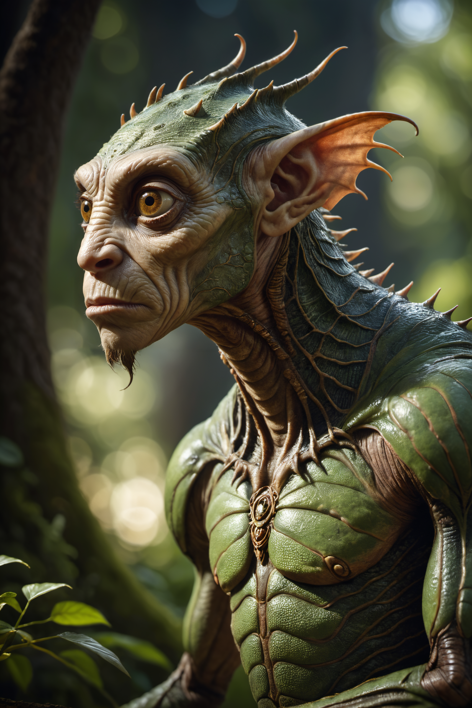 cinematic film still photography in the style of detailed hyperrealism photoshoot,creature,fantasy,James Christensen,bold lines,hyper detailed, . shallow depth of field, vignette, highly detailed, high budget, bokeh, cinemascope, moody, epic, gorgeous, film grain, grainy