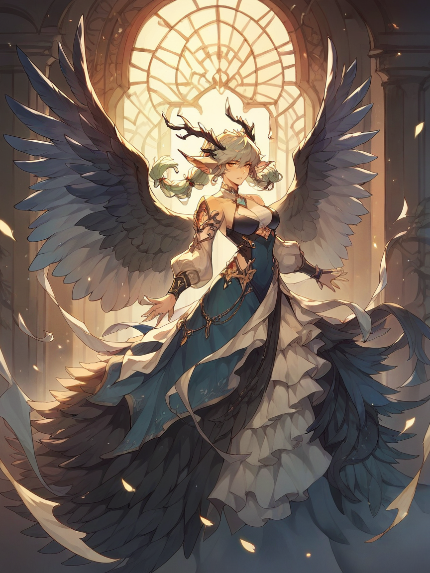 score_9, score_8_up, score_7_up, score_6_up, score_5_up,   <lora:mitraXLP:0.8> mitra, hair flowing over, 1girl, wings