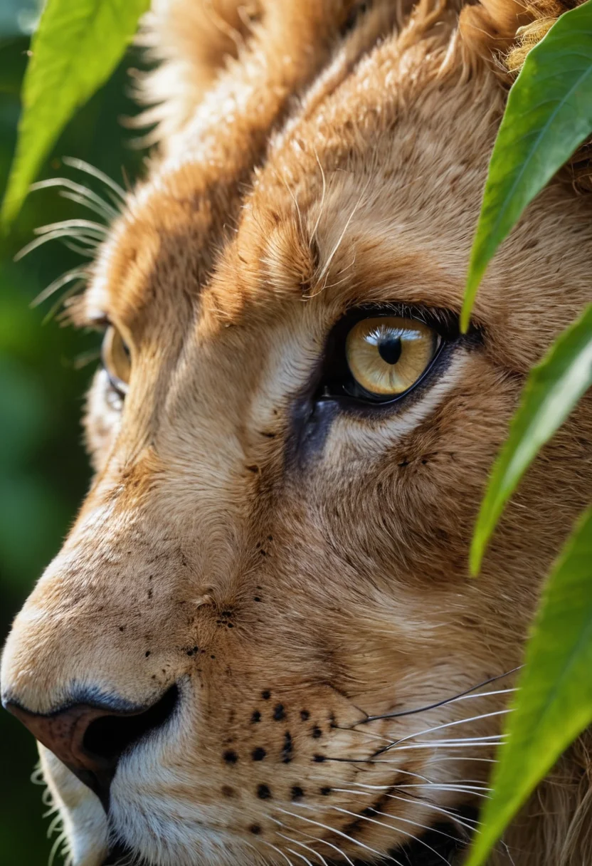 close-up,eyes focus,eye close-up,lion,hiding in the leaves,black dragon,shiny scales,((rain)),zazie rainyday,
(((masterpiece))),(best quality),((ultra-detailed)),beautiful eyes,macro shot,colorful details,natural lighting,
amazing composition,subsurface scattering,velus hairs,amazing textures,filmic,soft light,