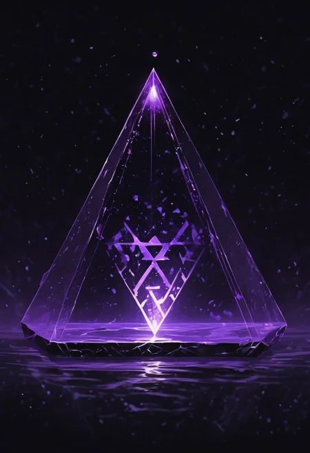 (masterpiece), best quality, Symphtia-Style, Anime, (Floating Pyramid, Dripping Liquid), Black Background, No Humans, Black and Purple Theme, (Ancient Runes, Glowing Runes), Symphtia-Style, Zyrnox-Exoterra Style