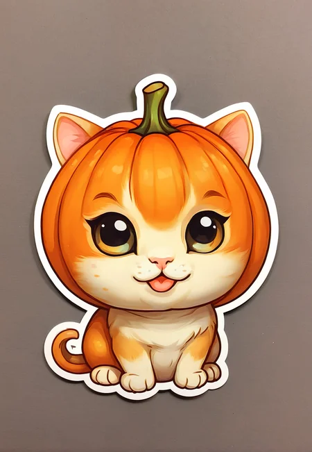 <lora:CuteCombine1:1> VCuteStyle, adorable single pumpkin cat sticker, kawaii, high quality, simple background,