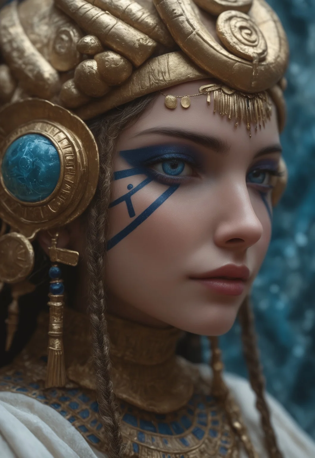 masterpiece, best quality, highly detailed, score_9, score_8_up, score_7_up, Expressiveh,
Envision a close-up portrait of a female figure wrapped in ancient, hieroglyph-covered cloth, surrounded by a cold, polygonal blue background. The fabric is aged, with cobwebs adorning its edges, and each hieroglyph is meticulously detailed, adding layers of mystery to the figure. Only their eyes are visible, emanating an otherworldly presence that contrasts sharply with the sharp, crystalline facets of the background. The blue gradient ranges from icy whites to deep navy, giving a sense of an endless, frozen landscape. The detailed textures of the fabric and the clarity of the background facets make the scene feel tangible, as if the figure were a relic preserved within a digital prism. This fusion of ancient and modern aesthetics invokes a haunting and futuristic atmosphere, a glimpse into a world where the past is locked within an icy, geometric void.
<lora:Dynamic Poses:1>
<lora:detailed_notrigger:1>
(((full clothed))),