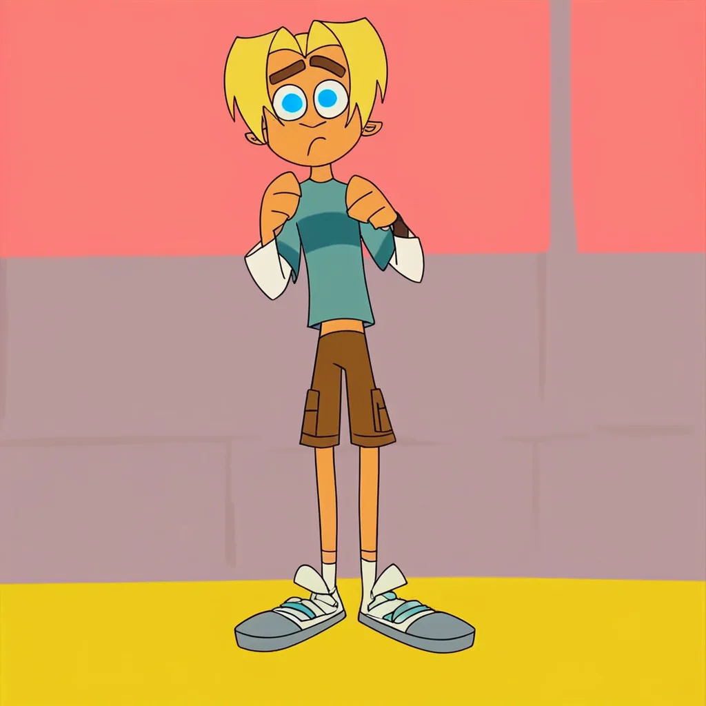 Gil, blonde hair, solo, 1boy, male focus, blue eyes, blonde hair, shirt, short over long sleeves, shorts, score_9, score_8_up, score_7_up, score_6_up <lora:vinceteaa_020_04v2-step00000400r:1> good face, good eyes, looking at viewer, full body, standing,