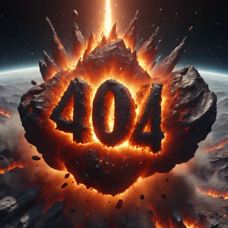 (404 text logo:1.1) rocky fiery molten rock asteroid, 8k photorealistic, crashing into earth, exploding, space, highly detailed, cinematic , <lora:Harrlogos_v2.0:0.9>