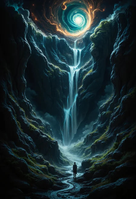 An atmospheric and powerful dark fantasy, natural organic and impressionist classical-style painting