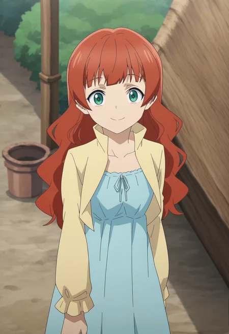 score_9, score_8_up, score_7_up, score_6_up, score_5_up, score_4_up , anime coloring ,BREAK source_anime, anime,screencap,
1girl, solo, airisdl, blue dress,yellow jacket, <lora:PonyXL Airi SDL V1:1>
outdoors,
smile, looking at viewer,