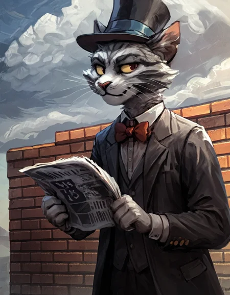 source_furry, 
Furry,  British Shorthair cat, wearing a suit, holding a newspaper, grim expression, top hat,  brick factory in background, smog, cloudy sky, 
<lora:Better_Kenket:0.8> , <lora:Jacato_Style_Pony:0.5>, score_9, score_8_up, score_7_up, score_6_up, score_5_up,