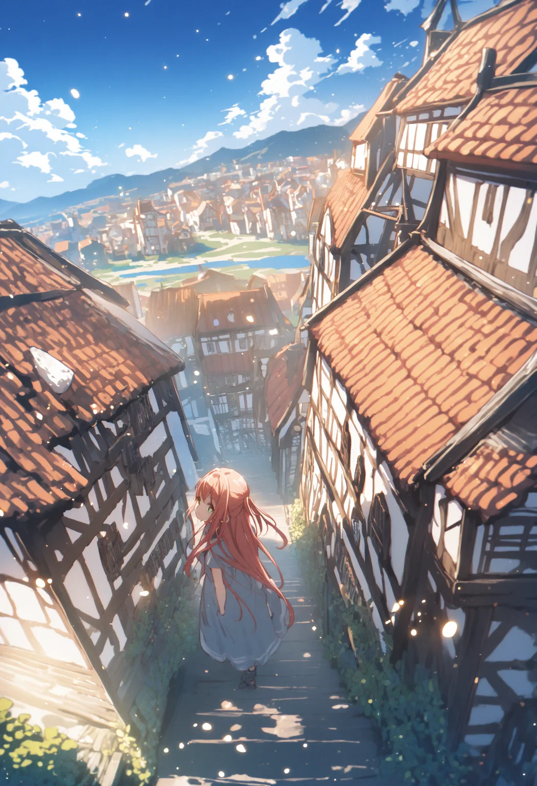 <lora:LoRA_Amazno_Kozue_Style_SDXL-000009:1.2> (amano kozue:1.2),
best quality, 4k, very aesthetic, absurdres,
(1girl, solo:1.3), long hair, clear eyes, scenery,
blue sky, town,