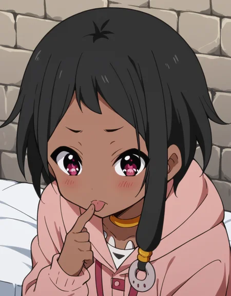 score_9, score_8_up, score_7_up, source_anime, <lora:choi-mochimazzi-s1-ponyxl-lora-nochekaiser:1>, choi mochimazzi, short hair, black hair, dark skin, dark-skinned female, pink eyes, sidelocks, jewelry, hoodie, pink hoodie, skirt,, prison cell, bars, bed, stone walls, isolation, , <lora:akanbe-ponyxl-lora-nochekaiser:1>, akanbe, eyelid pull, finger to eye, tongue out, :p, tongue, ;p, blush, leaning forward, bent over, from side,, looking at viewer, solo,, dutch angle, cowboy shot