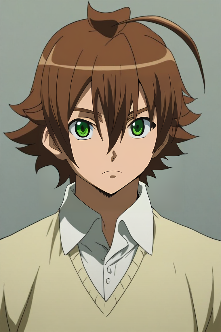 score_9, score_8_up, score_7_up, source_anime, , , , upper body, , 1boy, solo, male focus, <lora:tatsumi_akame_ga_kill_pony:0.94>, tatsumi_akame_ga_kill, brown hair, green eyes, short hair, hair between eyes, ahoge, ,, , , <lora:sdxl_lightning_8step_lora:1>