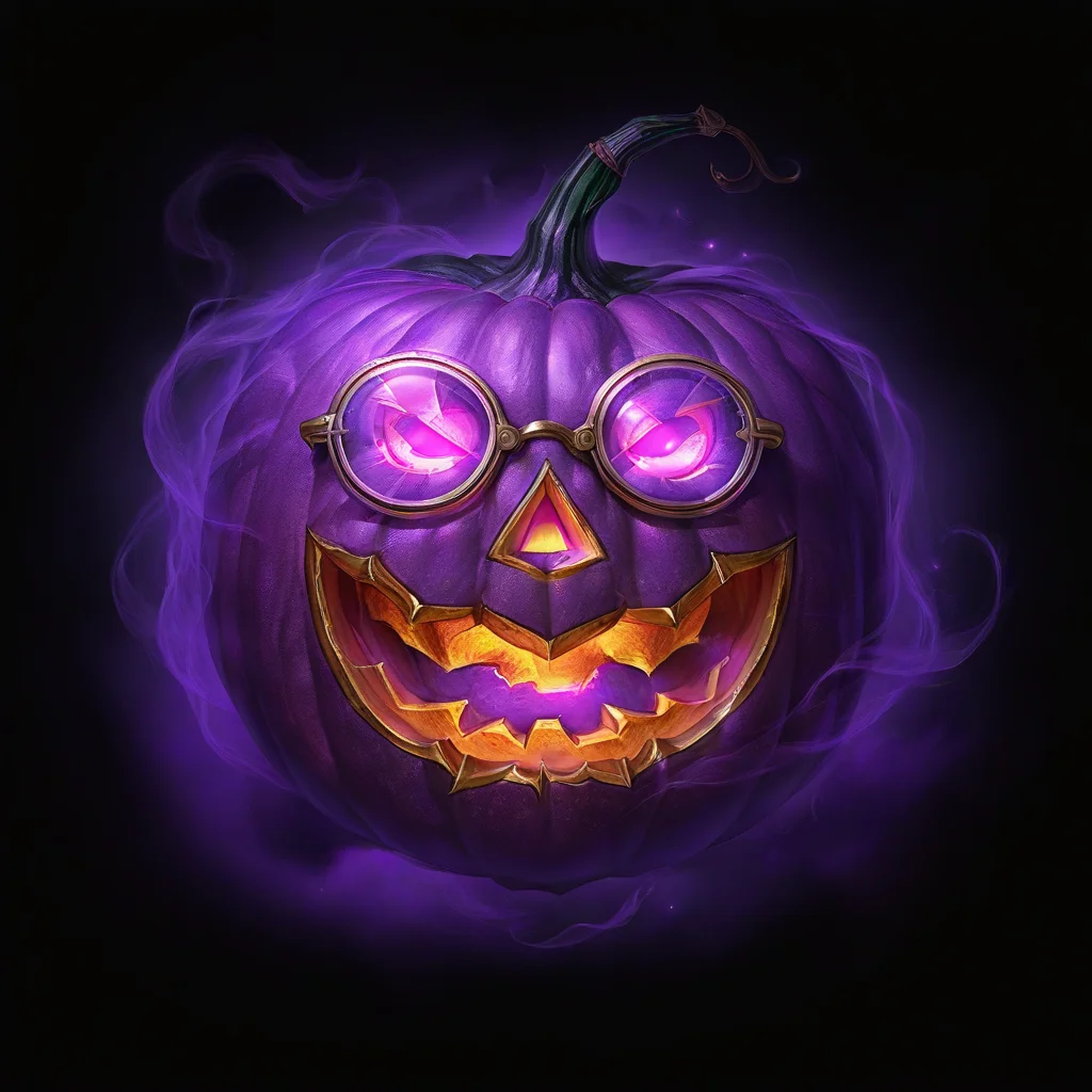 (((black background, simple background))),masterpiece,best quality,great quality,good quality,gmic_\(anheifeng\)ï¼A Halloween purple pumpkin with glowing glasses,<lora:gmic icon_g67icon-000014:0.75>,