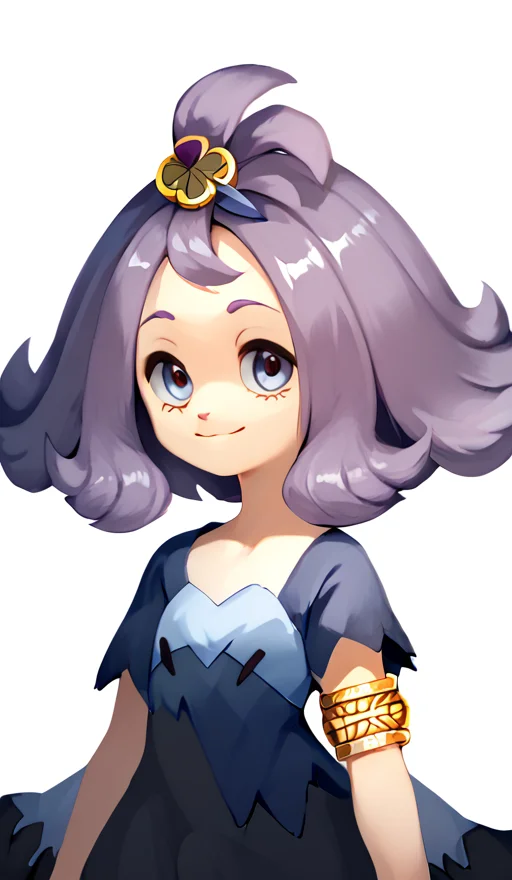 score_9, score_8_up, score_7_up, score_6_up, score_5_up, score_4_up, white background,simple background, Acerola, 1default1, purple dress, torn dress, hair ornament, gold armlet, smile, short sleeves, stitches, lineless, upper body, <lora:Acerola:1> <lora:MysticalPlantPenetratorPDXL:0.5> <lora:naip33:0.5>